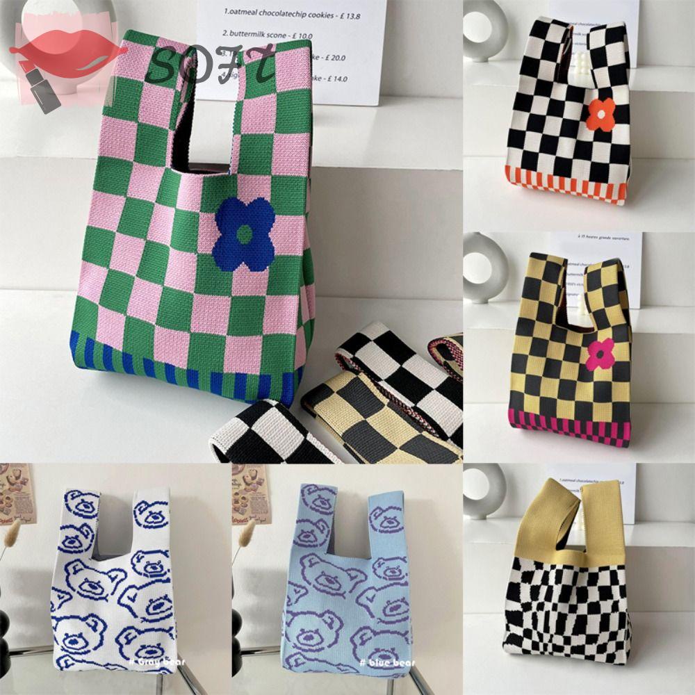 Túi Tote Dệt Kim Hình Gấu Thắt Nút Tái Sử Dụng Được