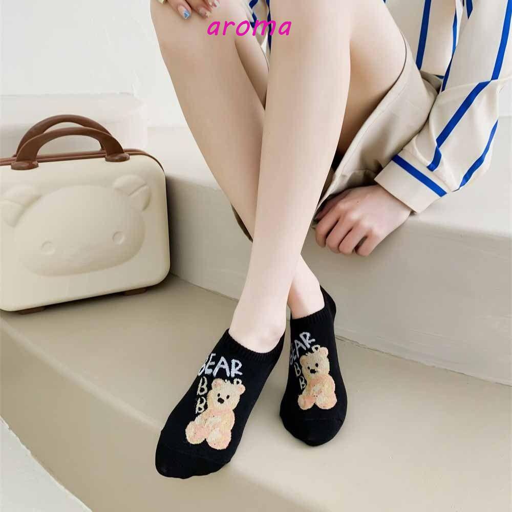 Vớ Thuyền Mỏng Mềm Thấm Hút Mồ Hôi Thoáng Khí In Hình Gấu Đơn Giản Thời Trang Phong Cách Hàn Quốc