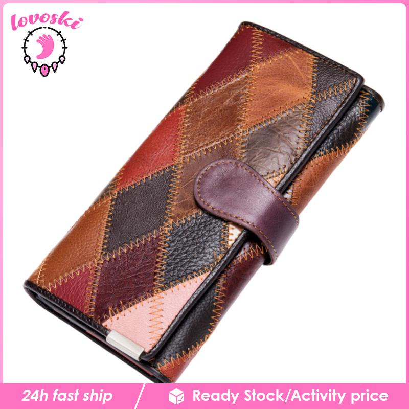 [Lovoski] Ví Da Cầm Tay Dáng Dài Cỡ Lớn Phối Màu Thời Trang Cho Nữ