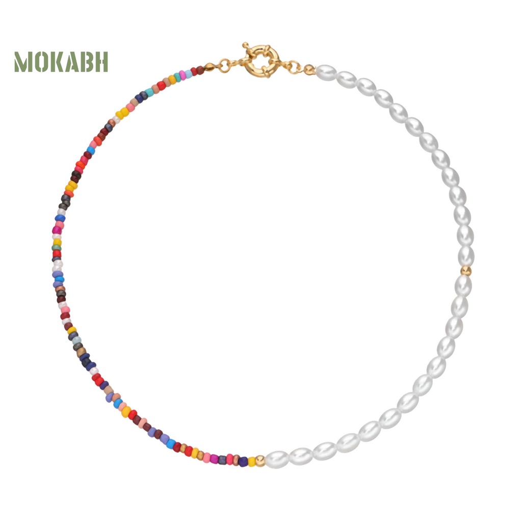 [Mok Abh] Vòng Cổ Choker Hạt Giả Ngọc Trai Nhiều Màu Phong Cách Bohemian Cho Nữ