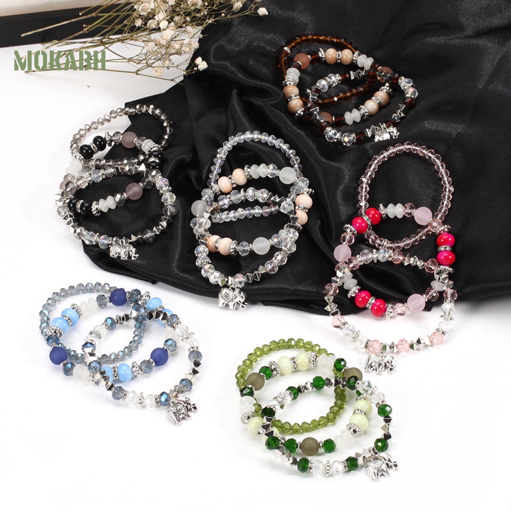 Bộ 3 Vòng Tay Chuỗi Hạt Pha Lê Nhân Tạo Nhiều Lớp Phong Cách Bohemia Thời Trang Cho Nữ