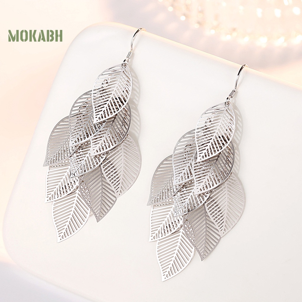 1 Đôi Bông Tai Hình Chiếc Lá Bằng Bạc Phong Cách Bohemian Thời Trang
