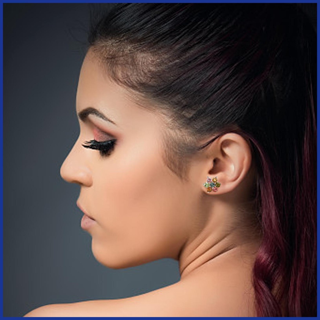 Khuyên Tai Hình Hoa Nhỏ Đính Đá Quý Tự Nhiên Màu Vàng Hồng