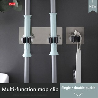 Bathroom Broom Mop Holder Shelf Storage Holders Racks Multi-purpose Adhesive Hooks Wall Mounted Mop Organizer Holder Rack Brush Broom Hanger Hook homelove
