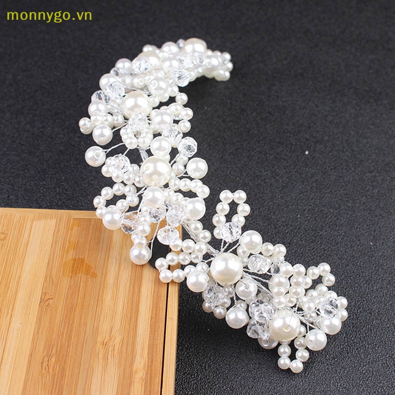Monnygo bridal wedding headband crystal flower tiara crown pearl rhinestone hair band vn