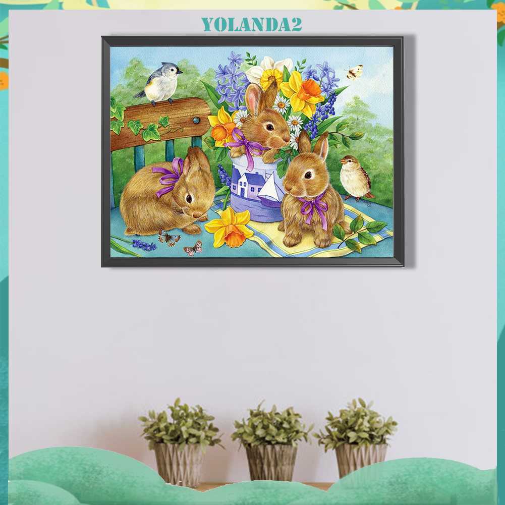 Tranh Đính Đá Kim Cương Toàn Bộ 5D DIY Hình Vẽ Thỏ Trang Trí Nhà Cửa