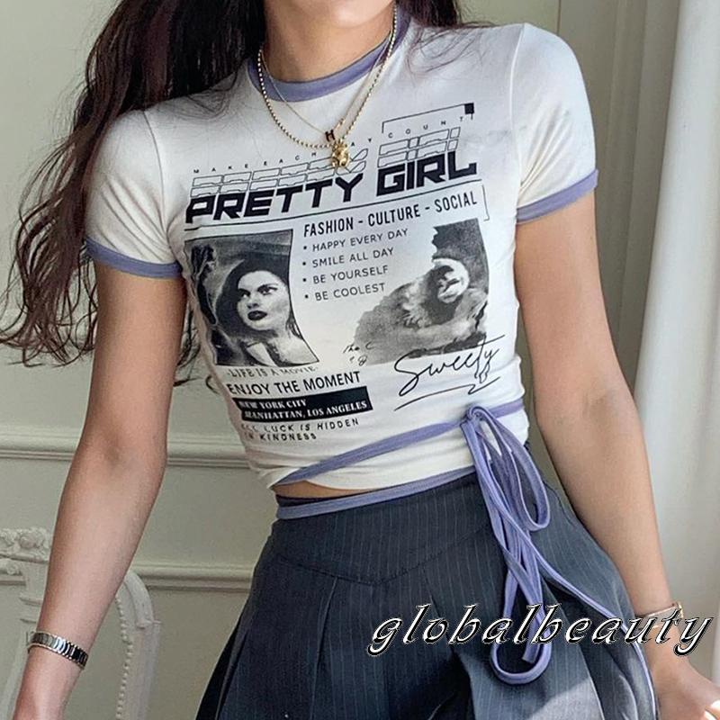 Áo Thun Crop Top Ngắn Tay Họa Tiết Chân Dung Thời Trang Mùa Hè Cho Nữ