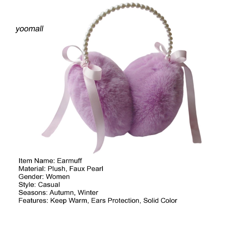 Chụp Tai Vải Lông Đính Nơ Và Ngọc Trai Nhân Tạo Xinh Xắn