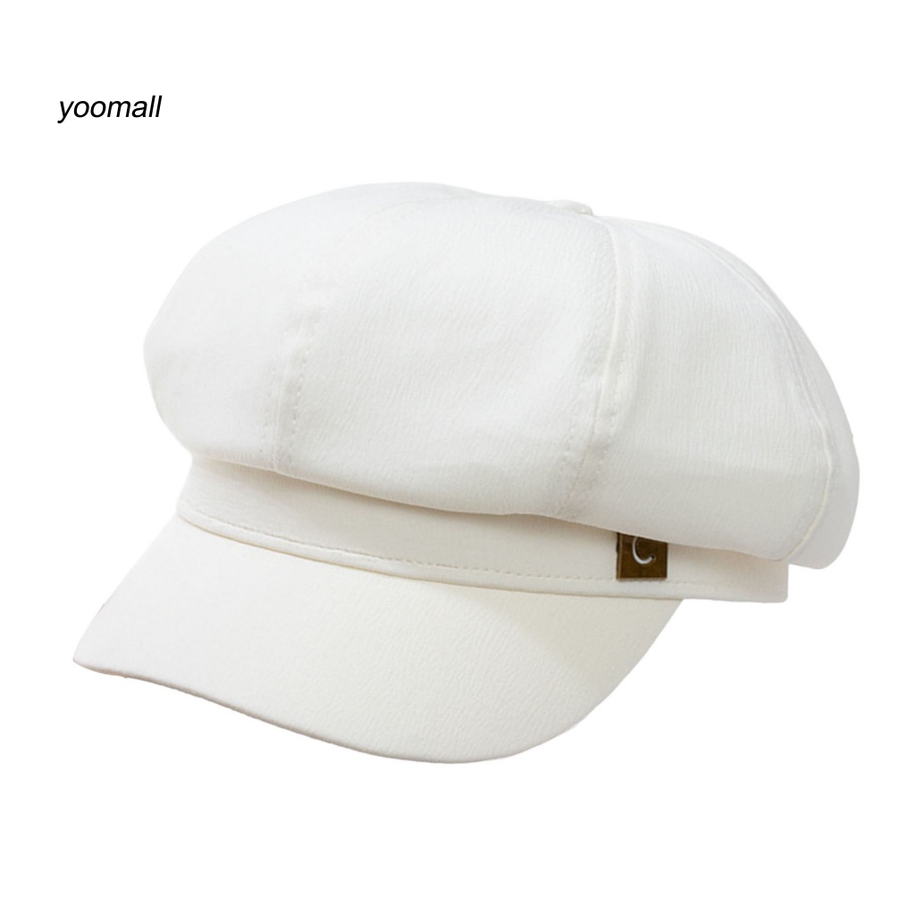 Mũ Beret Màu Trơn In Logo Vòm Tròn Vành Ngắn Thời Trang Cho Nữ