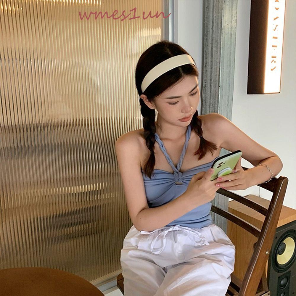 Băng Đô Bằng Da PU Mỏng Vành Rộng WMES15H Màu Trắng Phong Cách Hàn Quốc