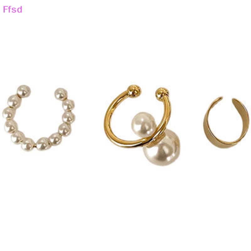 {Ffsd} Set 3 Khuyên Tai Dạng Vòng Kẹp Sụn Tai Tối Giản Thời Trang Cho Nữ