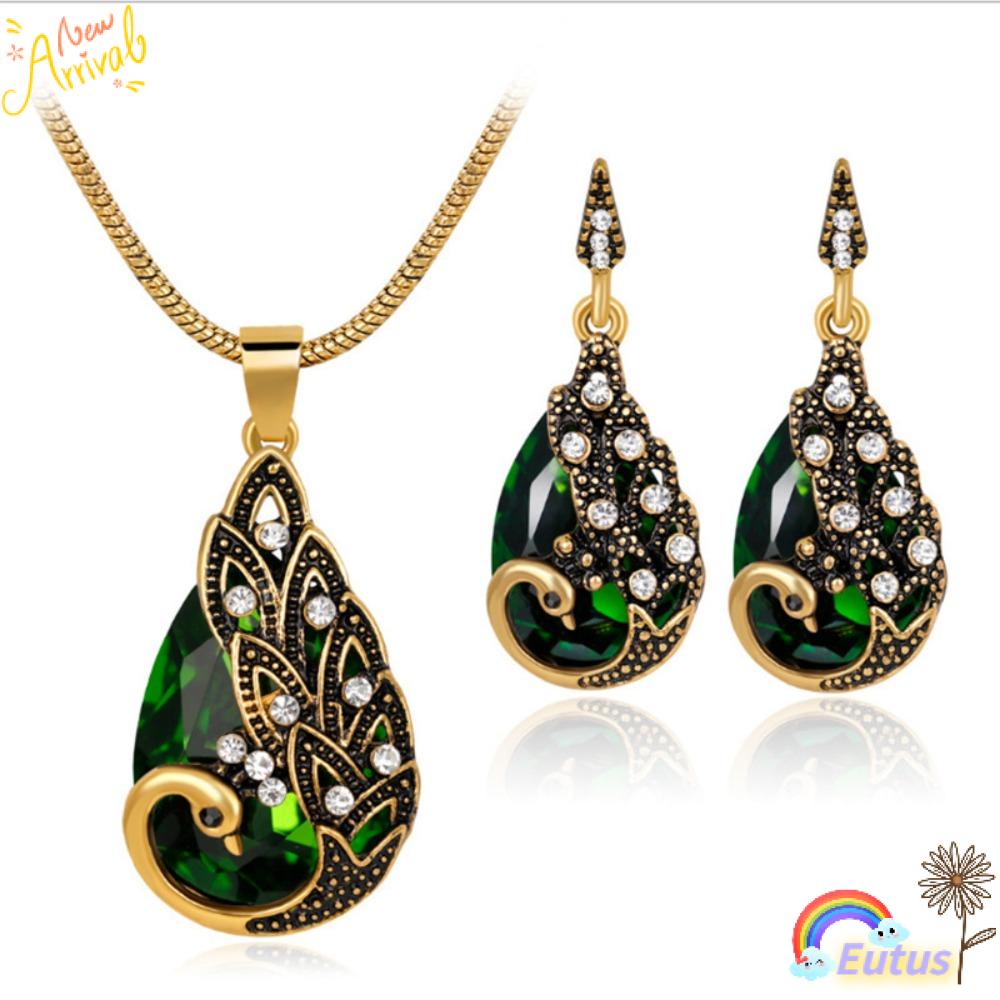 Bộ Khuyên Tai Đính Đá Phong Cách Vintage Thanh Lịch|Bộ Trang Sức Cô Dâu Thiết Kế Sang Trọng Quý Phái