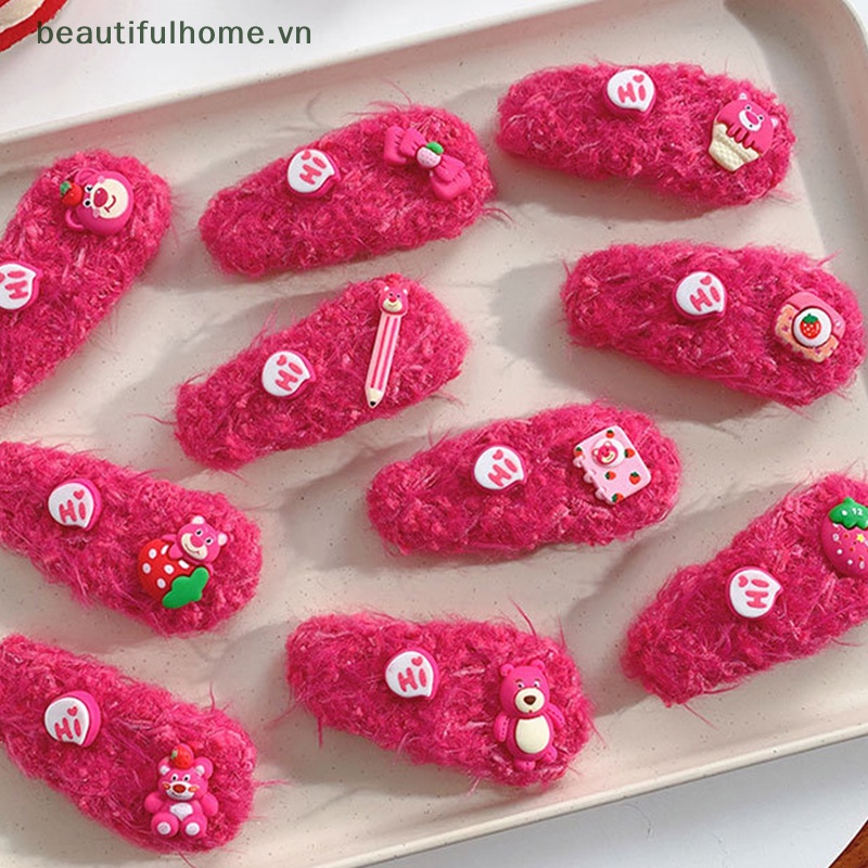 [beautifulhome] Kẹp Tóc Mái Bằng Lông Giả Họa Tiết Dâu Tây / Gấu Hoạt Hình Dễ Thương Ngọt Ngào Cho Nữ [Đẹp]