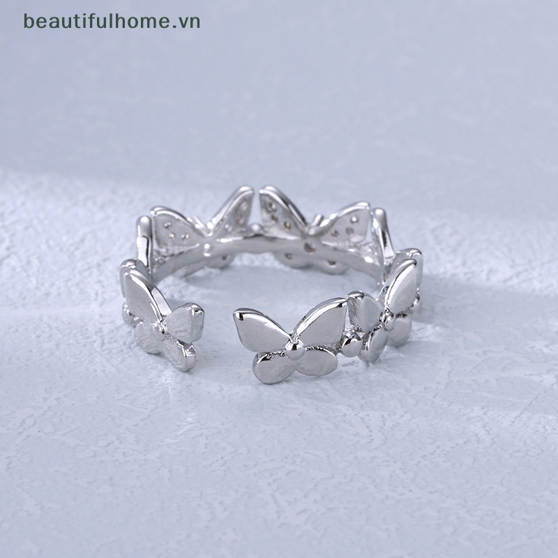 [beautifulhome] Nhẫn Hình Học Bướm Đính Đá Zirconia Sáng Bóng Điều Chỉnh Được Hình Học Thời Trang Làm Quà Tặng Trang Sức [beauty]