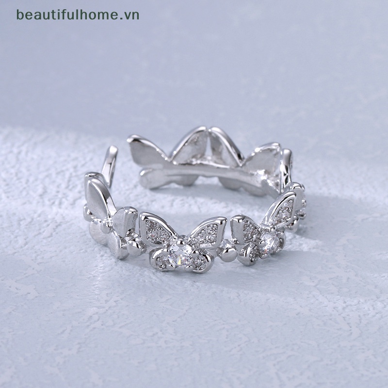 [beautifulhome] Nhẫn Hình Học Bướm Đính Đá Zirconia Sáng Bóng Điều Chỉnh Được Hình Học Thời Trang Làm Quà Tặng Trang Sức [beauty]