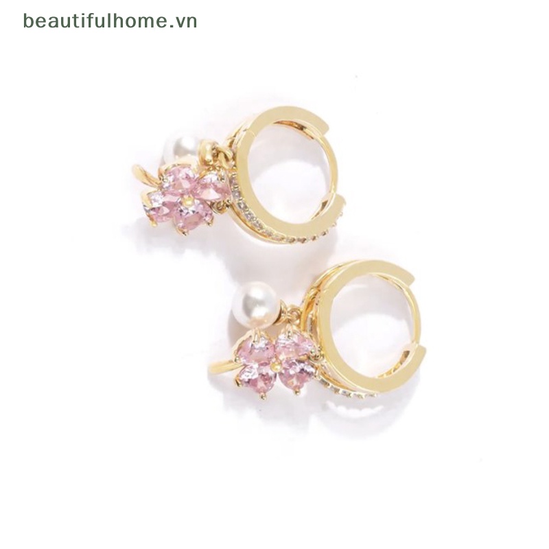 [beautifulhome] Bông Tai Pha Lê Hoa Bốn Lá Màu Hồng Đính Ngọc Trai Sang Trọng Cá Tính Thời Trang Cao Cấp Cá Tính Mới [beauty]