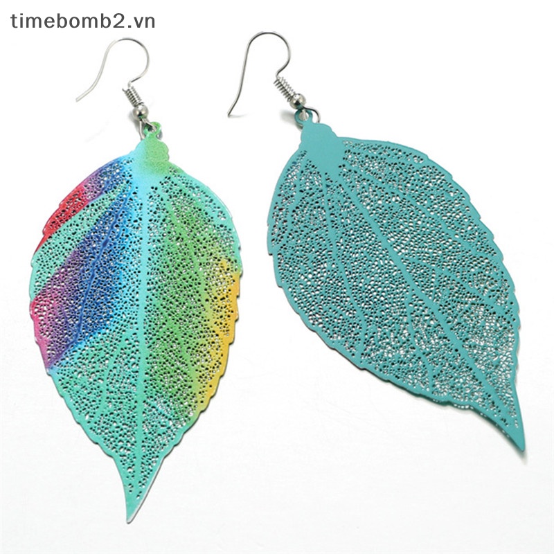 {Timebomb} Bông Tai Dáng Dài Hình Chiếc Lá Lớn Nhiều Màu Sắc Phong Cách Boho