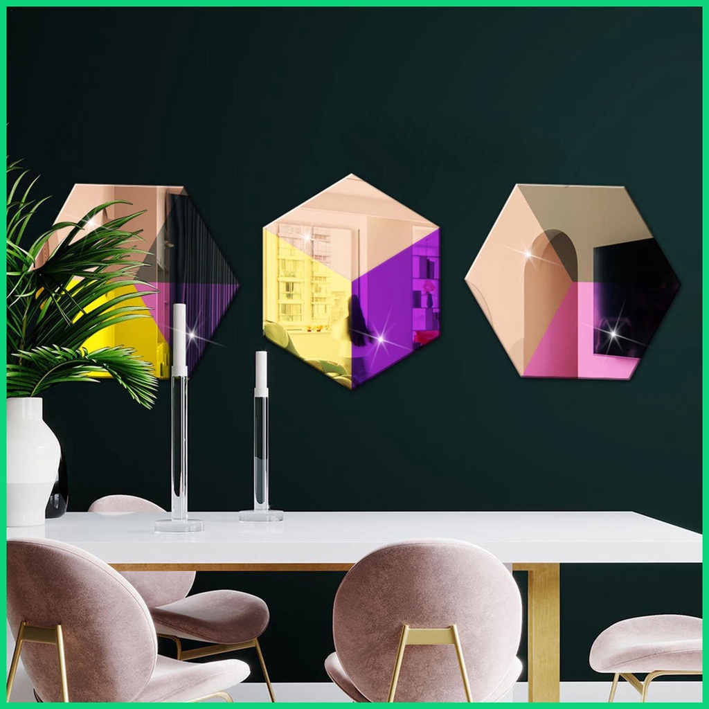 Miếng Dán Tường Bằng Acrylic Tráng Gương Hình Lục Giác Hoạt Hình Nhiều Màu Tiết Kiệm Không Gian