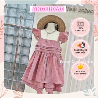 Set áo xược hồng babydoll xếp ngực tay tiên + quần short angi home