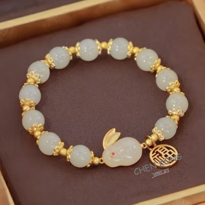 Vòng Tay Handmade Đính Mặt Thỏ Dễ Thương Phong Cách Trung Hoa