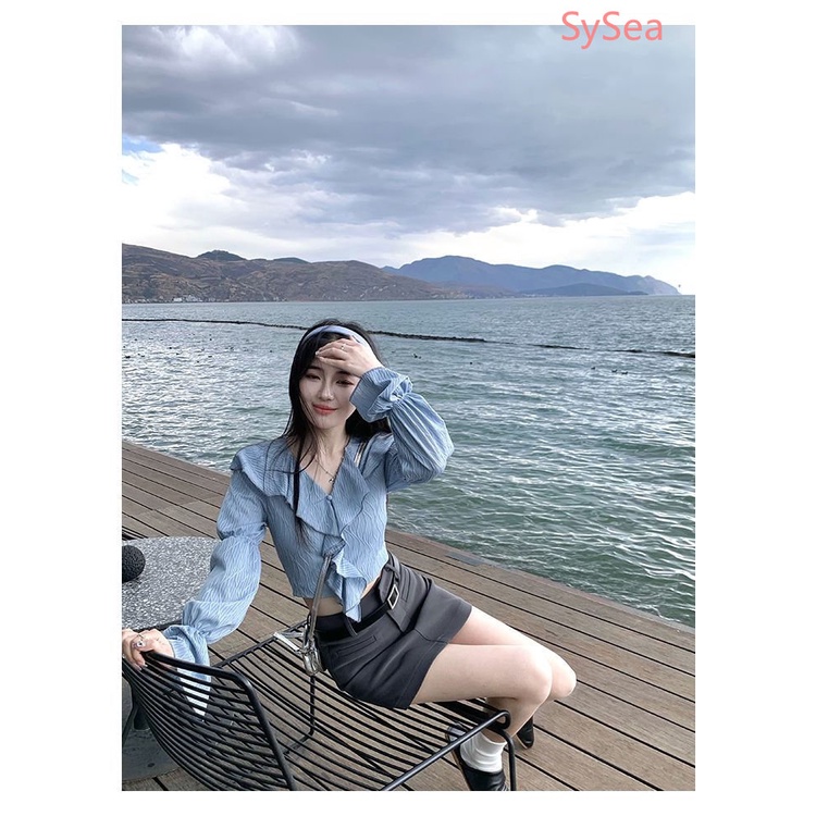 Áo Sơ Mi Phối Ren Bèo Thời Trang Mùa Hè Cho Nữ