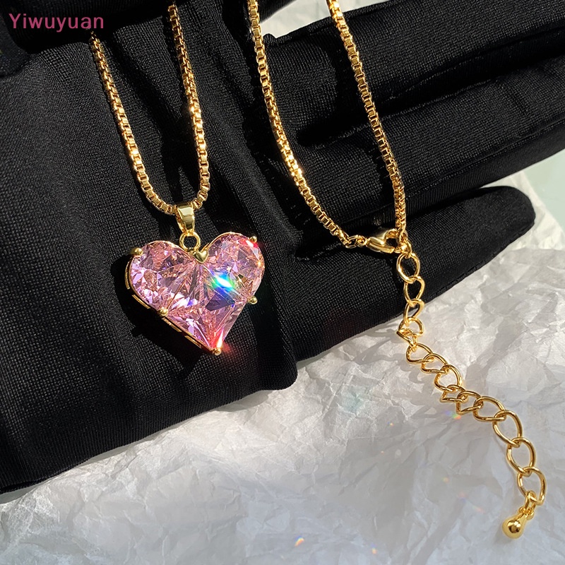 < Yiwuyuan > Vòng cổ Mặt Hình Trái Tim Đính Đá Zircon Màu Hồng Thanh Lịch Thời Trang Xu Hướng Mới Dành Cho Bạn Nữ