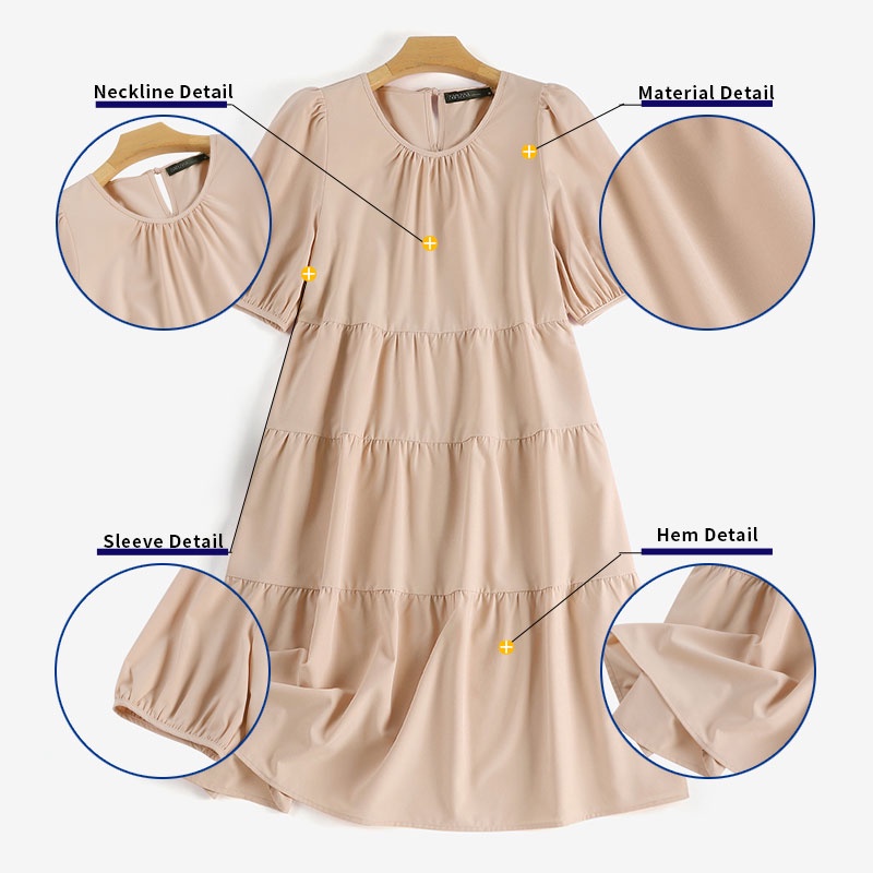 Đầm Búp Bê Tay Phồng Cổ Tròn Màu Trơn Phong Cách Hàn Quốc Cho Nữ ZANZEA