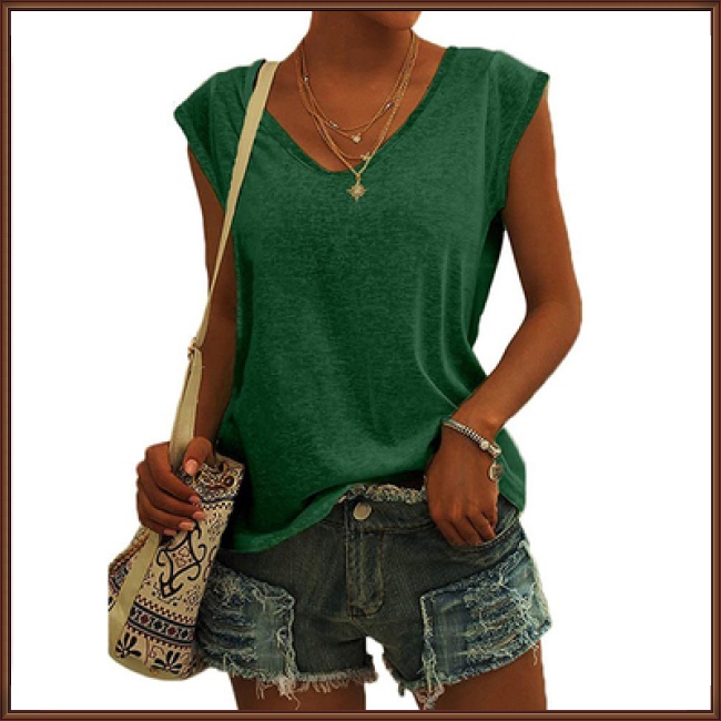 Áo Không Tay Cổ Chữ V Màu Sắc Đơn Giản Thanh Lịch Cho Nữ