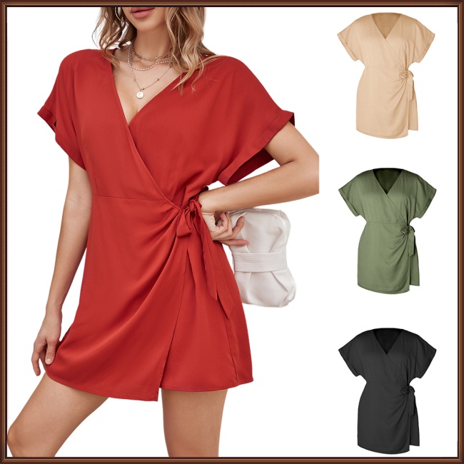 Bộ Áo Liền Quần Tay Ngắn Cổ Chữ V Màu Sắc Thời Trang Dành Cho Nữ