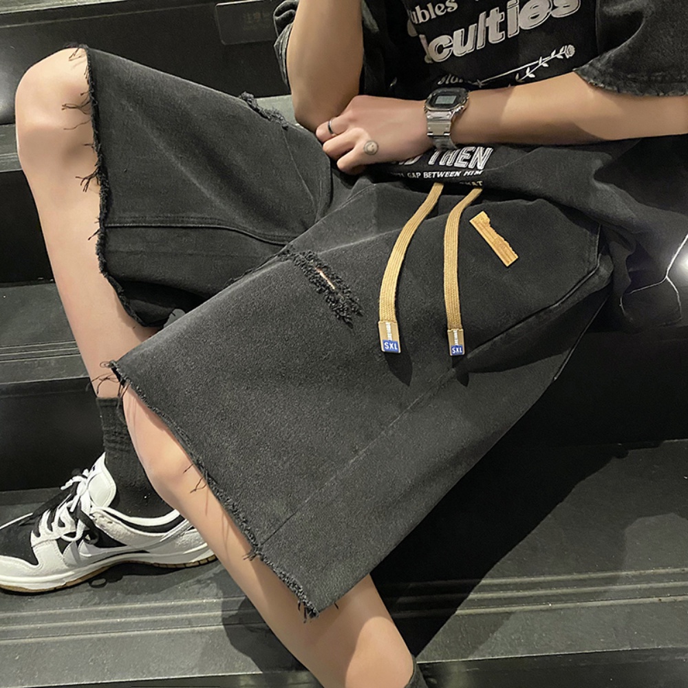 Quần Short Denim Rách Màu Sắc Bùn Vàng Phong Cách Đường Phố Mỹ Thời Trang Mùa Hè Cho Nam