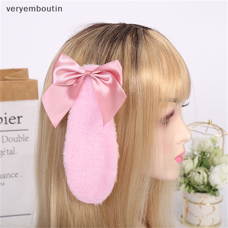 Kẹp Tóc Đính Nơ Tai Thỏ Bông Màu Sắc Ngọt Ngào Phong Cách Lolita