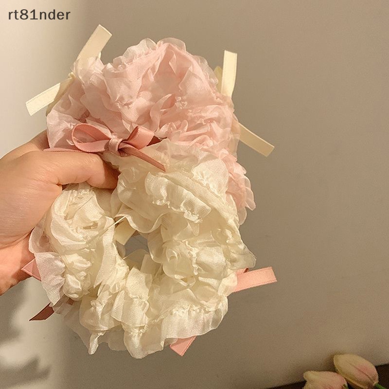 Dây Buộc Tóc Vải Lưới Hình Nơ Màu Hồng Phong Cách Hàn Quốc Đơn Giản Cho Nữ