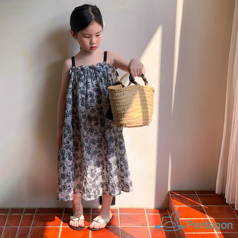 Đầm Hai Dây In Hoa Thời Trang Mùa Hè Hàn Quốc Cho Bé Gái