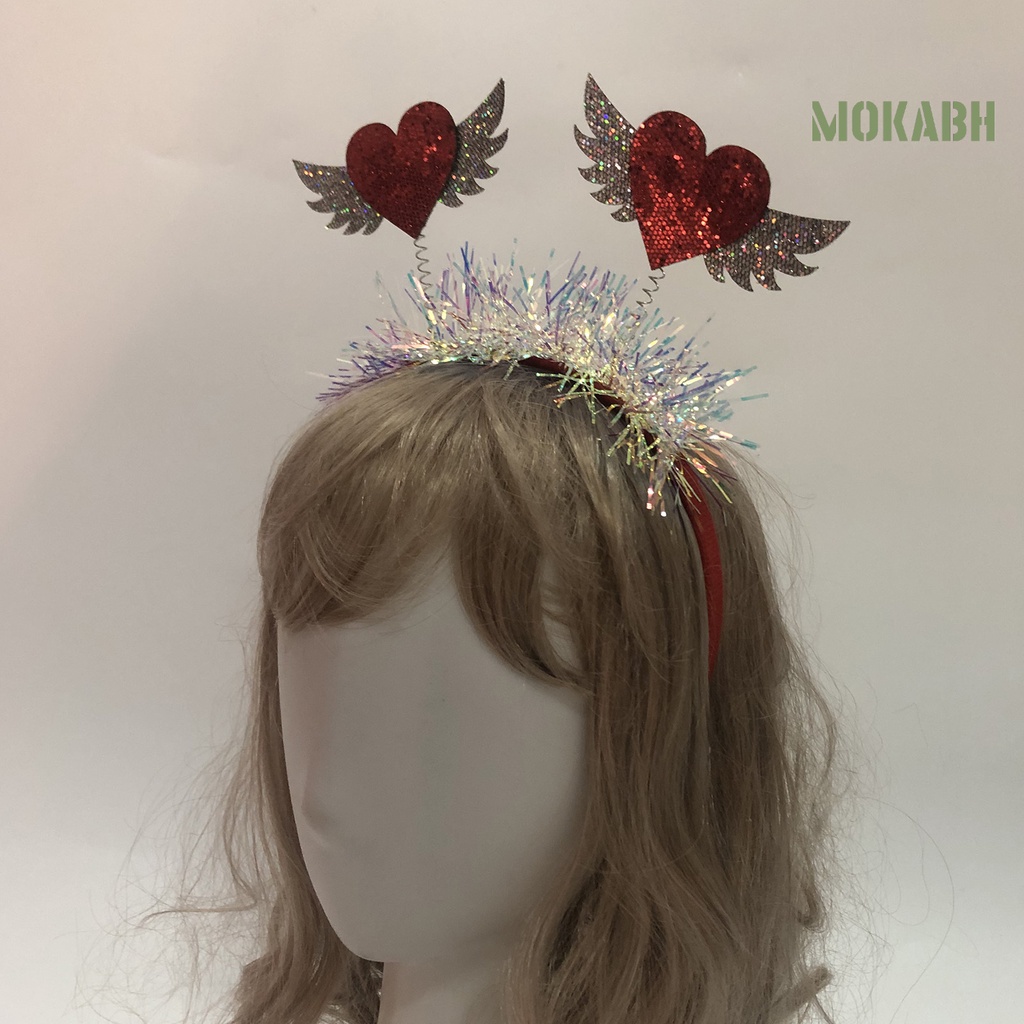 [Mokabh] Băng Đô Đính Kim Sa Hình Trái Tim Màu Tương Phản Đàn Hồi Chống Trượt Trang Trí Cánh Và Tạo Không Khí Làm Quà Tặng Valentines