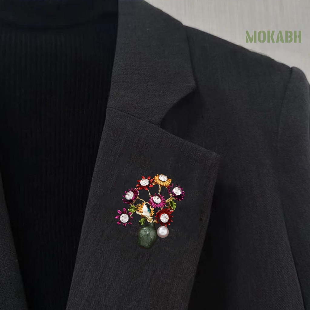 [Mokabh] Ghim Cài Áo Hình Hoa Hướng Dương Đính Ngọc Trai Giả Dầu Nhỏ Giọt Dễ Lên Màu Thanh Lịch Phù Hợp Với Quần Áo