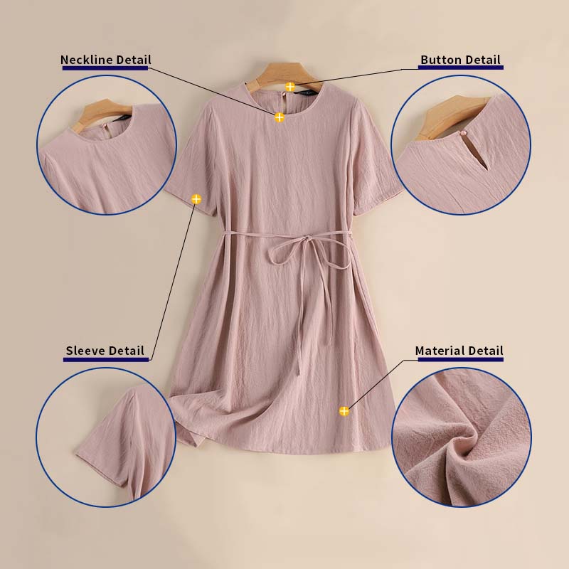 Zanzea Đầm Nữ Ngắn Tay Cổ Tròn Thời Trang Hàn