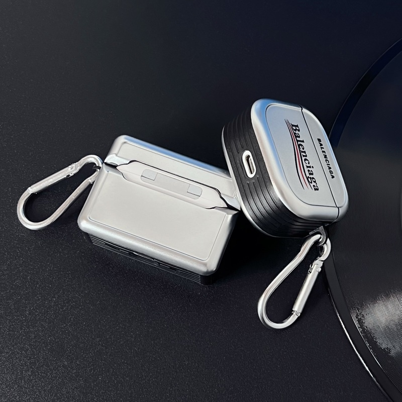Vỏ Bảo Vệ Hộp Sạc Tai nghe không dây AirPods 1 / 2 gen3 Pro2 2022 Bằng pc Cứng Hình Vuông Mạ Màu Bạc Có Móc Chống Rơi