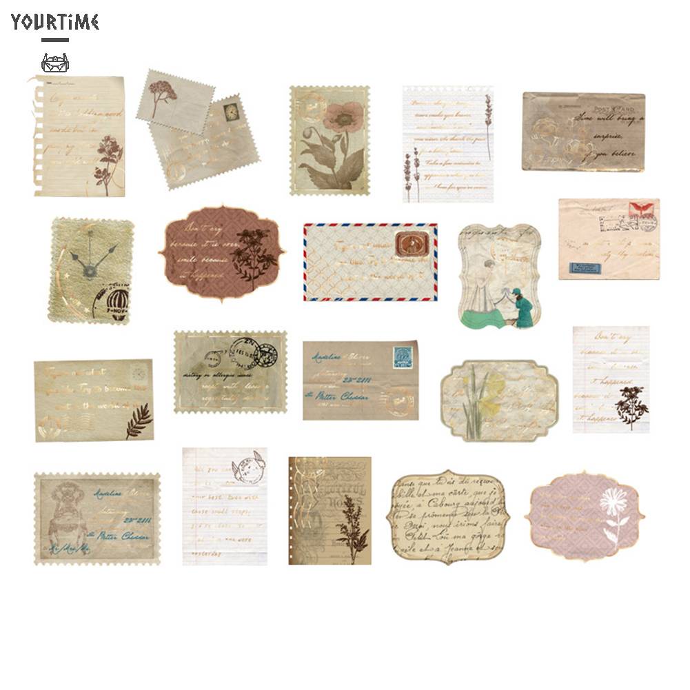 Bộ 40 Miếng Dán Tem Màu Đồng Kiểu Vintage Sáng Tạo