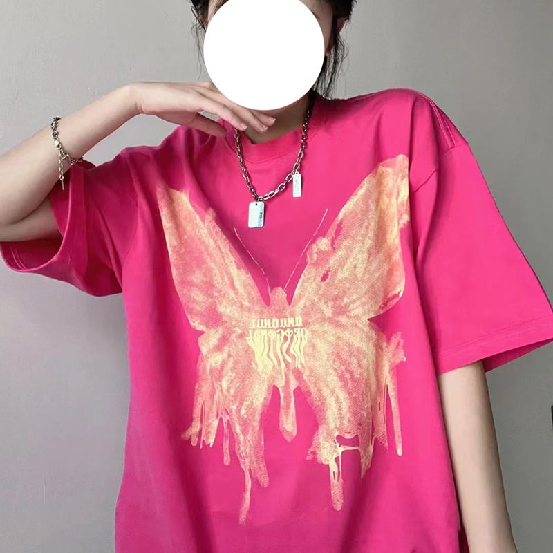 Áo Thun 100% Cotton Tay Ngắn In Họa Tiết Bươm Bướm Thời Trang Mùa Hè Dành Cho Nữ