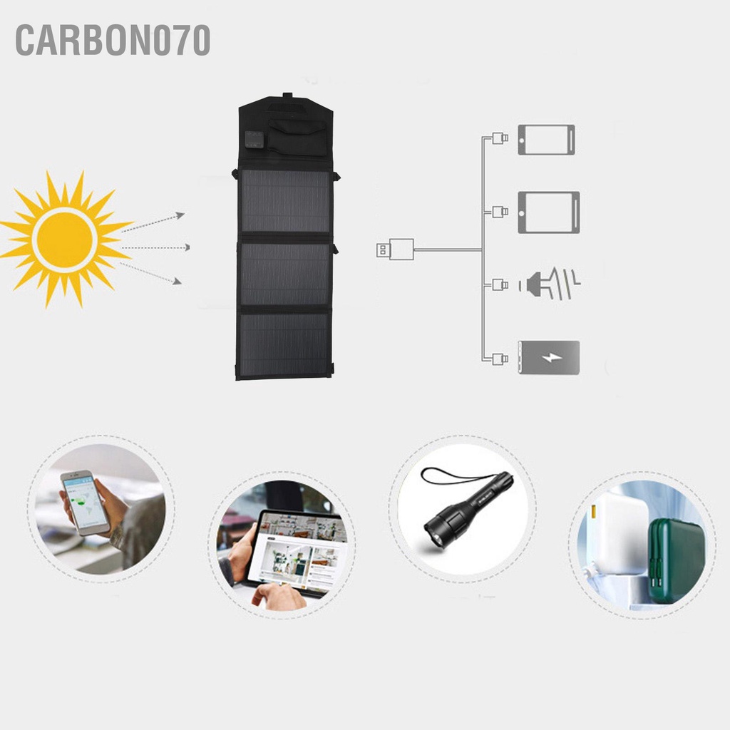 Carbon070 21W Pin Năng Lượng Mặt Trời Sạc Chống Nước Đơn Tinh Thể ETFE Nguồn Điện Thoại Dành Cho Cắm Trại Ngoài 3 Gấp 5V