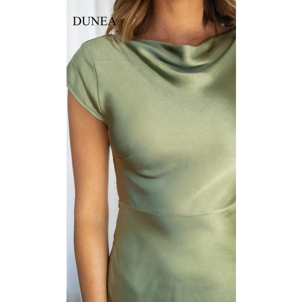 DUNEA Đầm Midi Tay Ngắn Màu Trơn Thiết Kế Khoét Rỗng Cho Phái Nữ