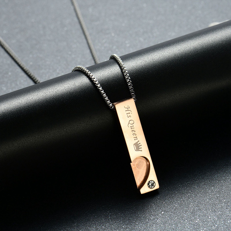 Ygt Dây Chuyền Mặt Trái Tim Khắc Chữ Her King &amp; His Queen Cho Cặp Đôi