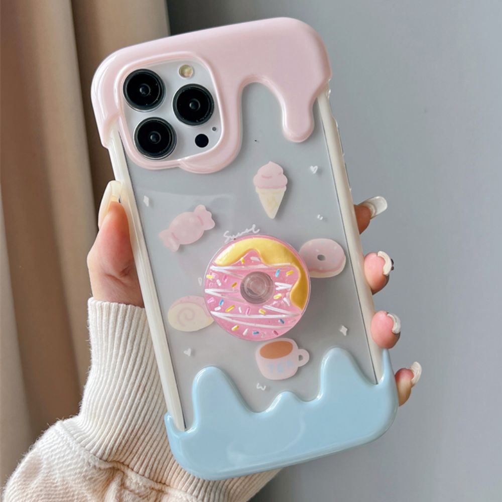 Ốp Điện Thoại TPU Mềm Chống Sốc Có Giá Đỡ Hình Bánh Donut Cho IPhone 11 14 13 12 Pro Max