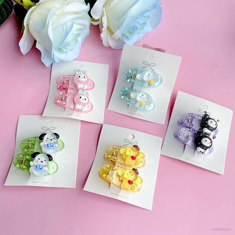 Bộ 2 Kẹp Tóc Trong Suốt Họa Tiết Hoạt Hình Cinnamon Cinnamoroll Dễ Thương Cho Nữ