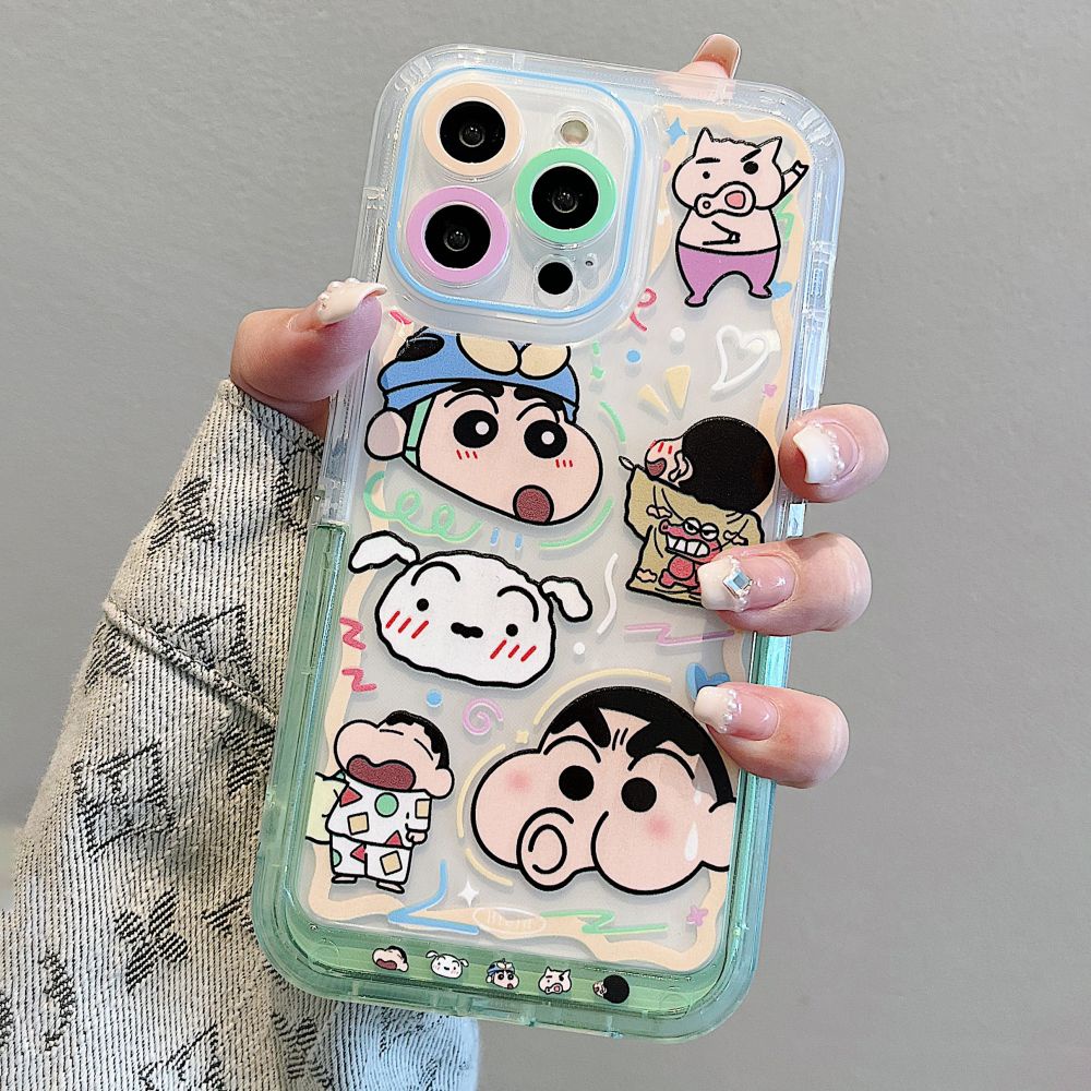 Ốp Điện Thoại TPU Dẻo Họa Tiết Hoạt Hình Cậu Bé Bút Chì Kèm Giá Đỡ Tàng Hình Cho IPhone 11 IPhone 14 13 12 Pro Max