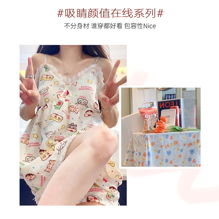 Bộ Đồ Ngủ Áo Hai Dây + Quần Sooc Dáng Rộng In Hoạt Hình Cậu Bé Bút Chì Dễ Thương Thời Trang Mùa Hè Cho Bạn Gái # Ốp Điện Thoại Thời Trang Cho M-XXL