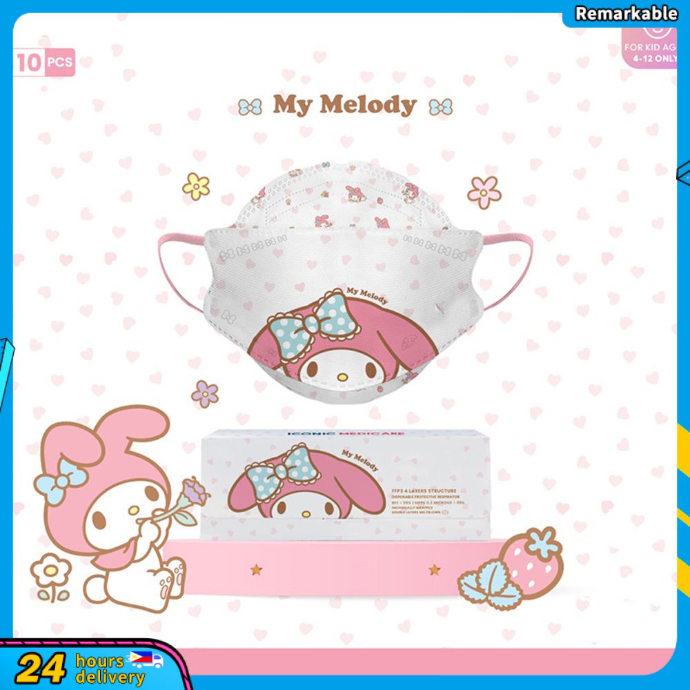 SANRIO Bộ 10 Khẩu Trang Dùng Một Lần Họa Tiết Hoạt Hình Cinnamoroll Kuromi Melody