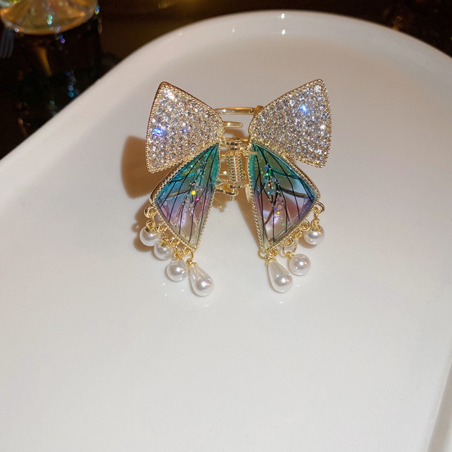 Kẹp Tóc Hình Bướm Bằng Hợp Kim Có Đính Đá &amp; Ngọc Trai