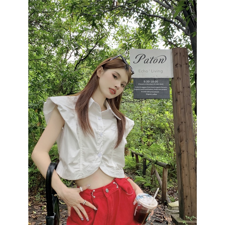 Áo Sơ Mi Ngắn Không Tay Cổ Polo Xếp Ly Mùa Hè Hàng Mới Dành Cho Bạn Nữ