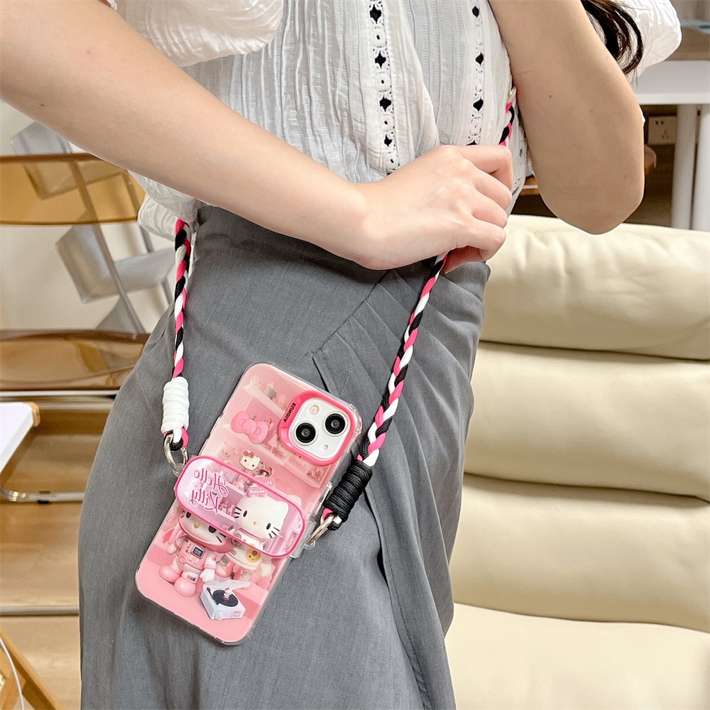 Ốp Điện Thoại TPU Mềm Trong Suốt Chống Rơi Hình Mèo Kitty Có Dây Đeo Chéo Cho iPhone 14 13 12 11 Pro Max